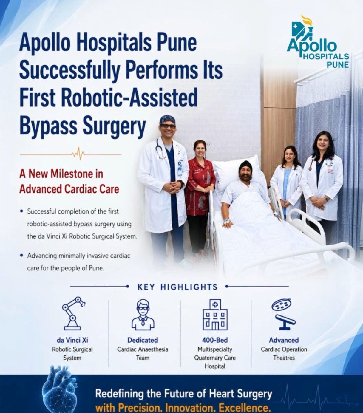 Apollo Hospitals Pune Performs First Robotic Bypass Surgery