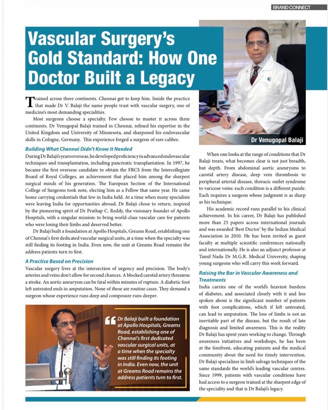 Apollo Hospitals Chennai’s Dr. Venugopal Balaji Featured in Forbes India 18th Anniversary Edition for Advancing Vascular Surgery1