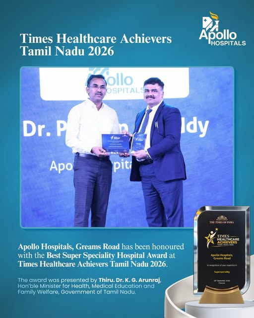 അപ്പോളോ ആശുപത്രികൾക്ക് മികച്ച സൂപ്പർ സ്പെഷ്യാലിറ്റി ആശുപത്രി അവാർഡ് ലഭിച്ചു.