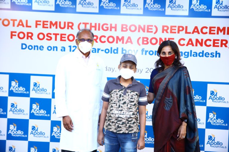 Apollo Hospitals, Chennai has successfully performed total femur replacement on a child from Bangladesh suffering from osteosarcoma